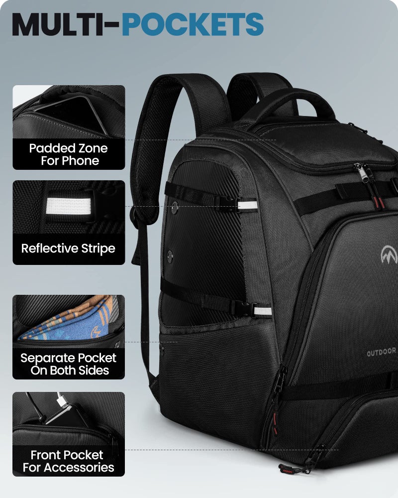 OutdoorMaster Ski Boot Bag, 50L Waterproof Snowboard Bag for Air Travel, Travel Boot Backpack for Ski Helmet, Goggles-Black - Image 4