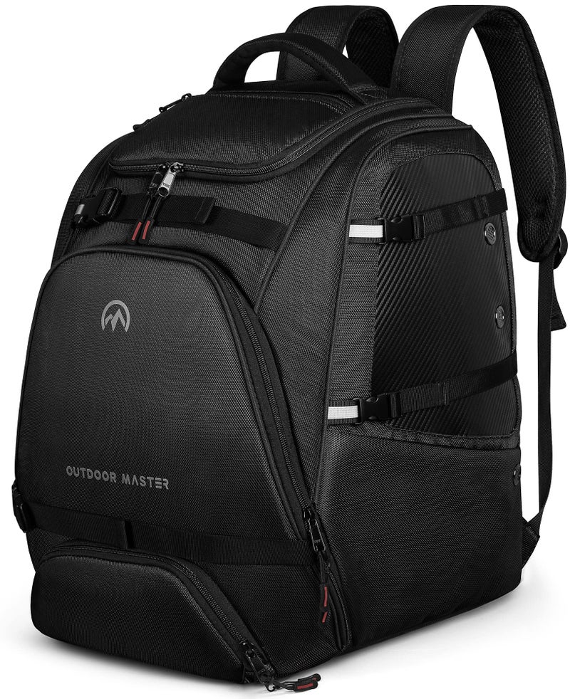OutdoorMaster Ski Boot Bag, 50L Waterproof Snowboard Bag for Air Travel, Travel Boot Backpack for Ski Helmet, Goggles-Black - Image 1