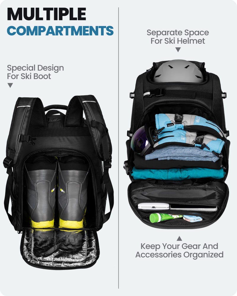 OutdoorMaster Ski Boot Bag, 50L Waterproof Snowboard Bag for Air Travel, Travel Boot Backpack for Ski Helmet, Goggles-Black - Image 3