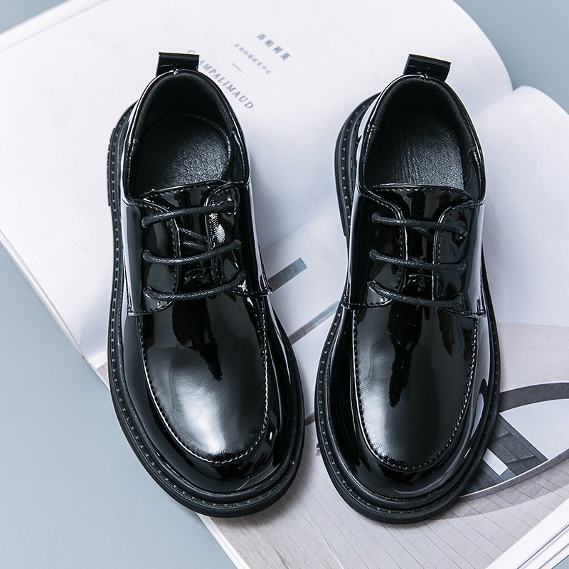 Children'S Leather Shoes Men'S 2023 New Patent Leather Round-Toe Lace-Up Performance Shoes Children'S Shoes Fashionable Casual Loafers - Image 1