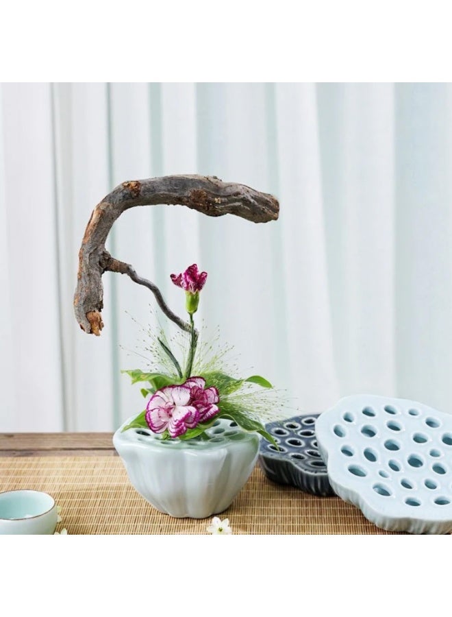 NANAO Lotus Pod Flower Arrangement Vase, Ceramic Flower Frog Pot, Ikebana Stem Holder, Decorative Flower Frog Container, Floral Arrangement Bowl for Tea Table, Ceramic Flower Vase Kenzan (Light Cyan) - Image 5