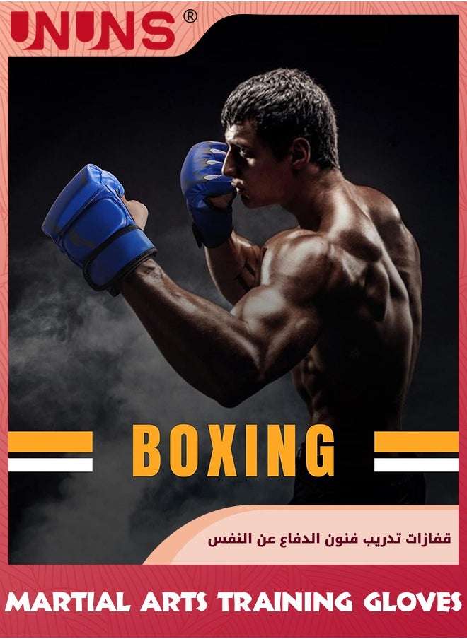 UNUNS - قفازات فنون القتال المختلطة، قفازات قتال ملاكمة بنصف إصبع، قفازات UFC بسوار معصم قابل للتعديل، قفازات ملاكمة للكيك بوكسينج والساندا والسباحة، قفازات تدريب الضربات للكيس الملاكمة والمواي تاي، مقاس واحد يناسب الجميع - Image 1