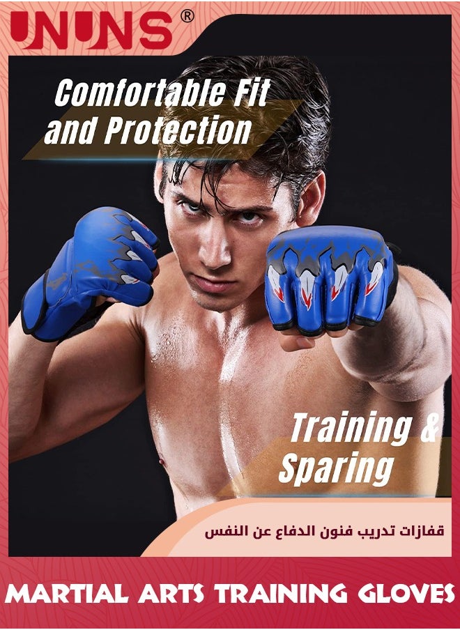 UNUNS - قفازات فنون القتال المختلطة، قفازات قتال ملاكمة بنصف إصبع، قفازات UFC بسوار معصم قابل للتعديل، قفازات ملاكمة للكيك بوكسينج والساندا والسباحة، قفازات تدريب الضربات للكيس الملاكمة والمواي تاي، مقاس واحد يناسب الجميع - Image 1