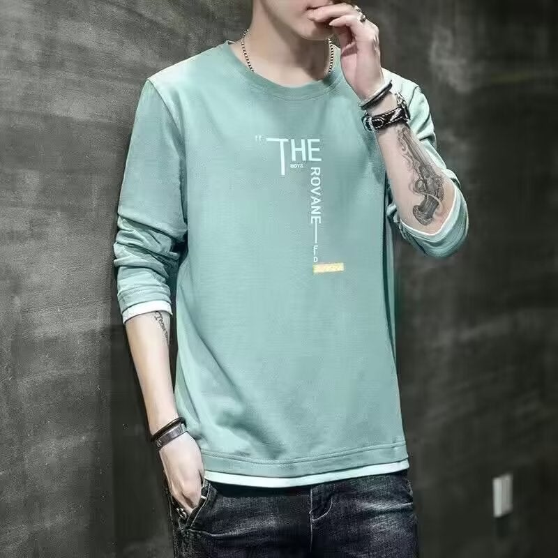 Men'S Thin Long-Sleeved T-Shirt Autumn Fashion Brand Loose Round Neck Fake Two-Piece T-Shirt Japanese Casual All-Match Bottoming Shirt - Image 5