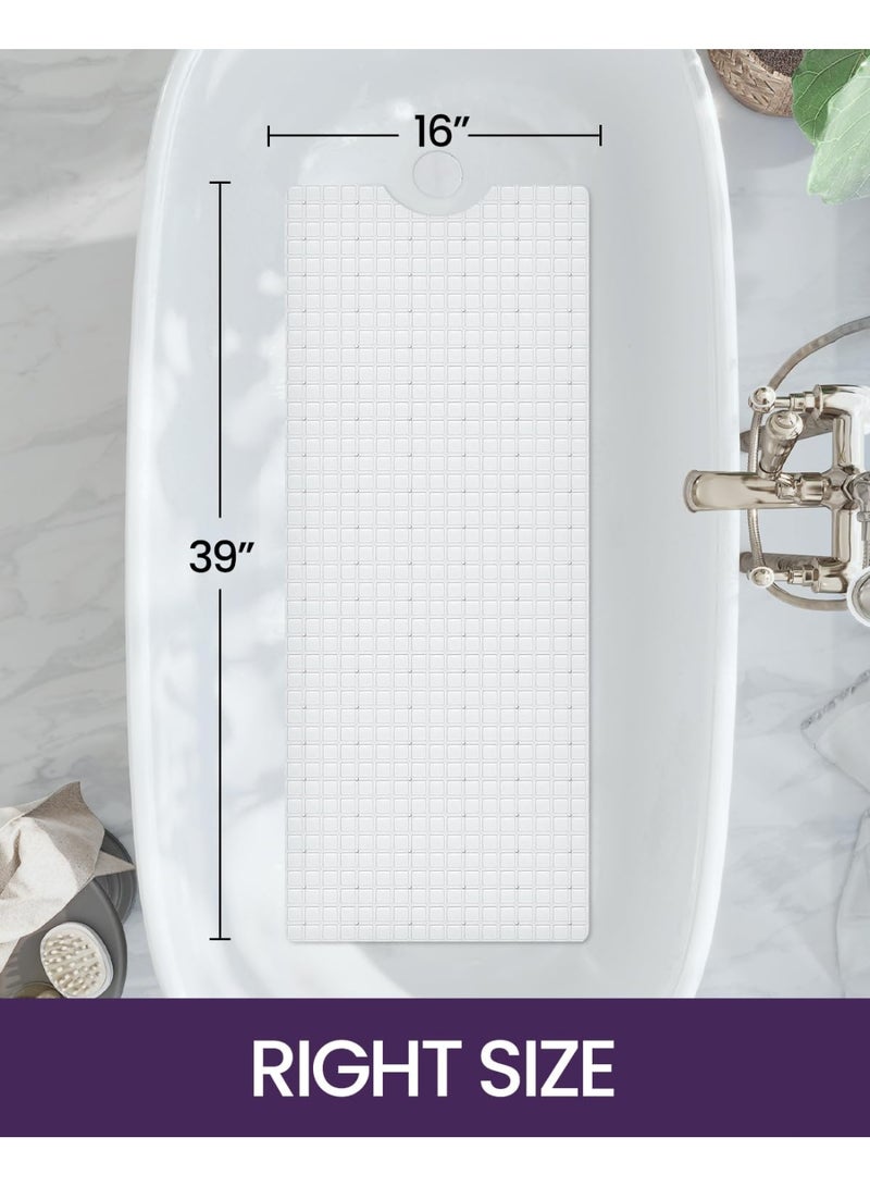 سوفام حوض الاستحمام لا تزلق، طويل إضافي 39x16، أكواب الشفط، فتحات التصريف، قابل للغسيل في الغسالة لحوض الطابق، الأبيض - Image 3