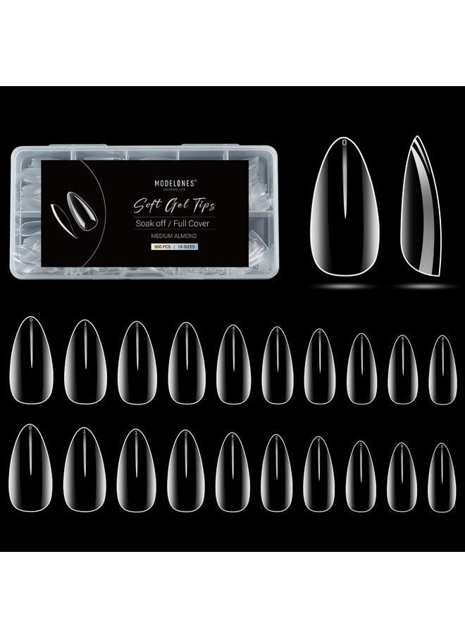 modelones Medium Almond Nail Tips 500Pcs Clear False Acrylic Almond Press On Nails Preshape Full Cover Gel Nail Tips For Dip Powder Nails/Poly Nail Extension Home Diy Nail Salon Gel Nails Art Design 10 Sizes  - Image 2