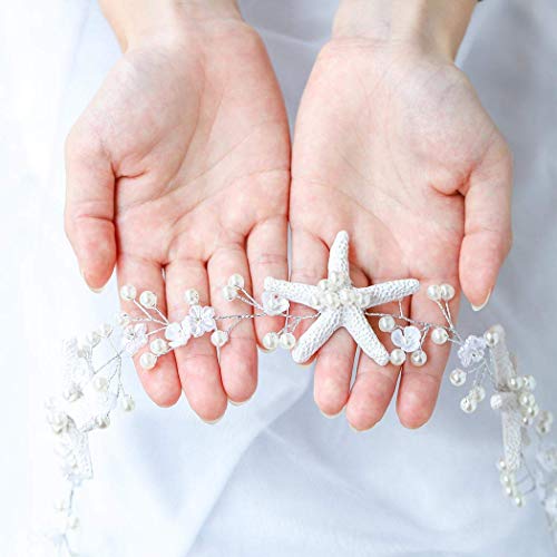 CASDRE Starfish Bride Wedding Hair Vine Pearl Bridal Headpiece Beach Wedding Hair Accessories for Women and Girls(A Silver) - Image 2