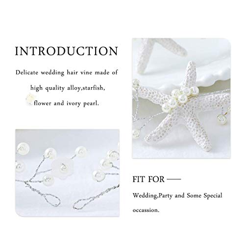 CASDRE Starfish Bride Wedding Hair Vine Pearl Bridal Headpiece Beach Wedding Hair Accessories for Women and Girls(A Silver) - Image 4