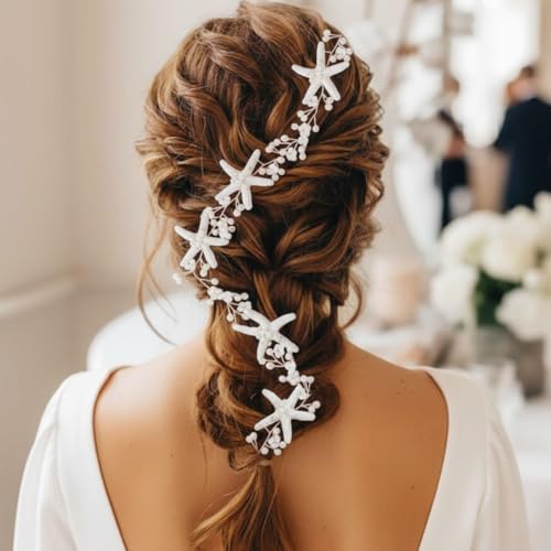 CASDRE Starfish Bride Wedding Hair Vine Pearl Bridal Headpiece Beach Wedding Hair Accessories for Women and Girls(A Silver) - Image 5
