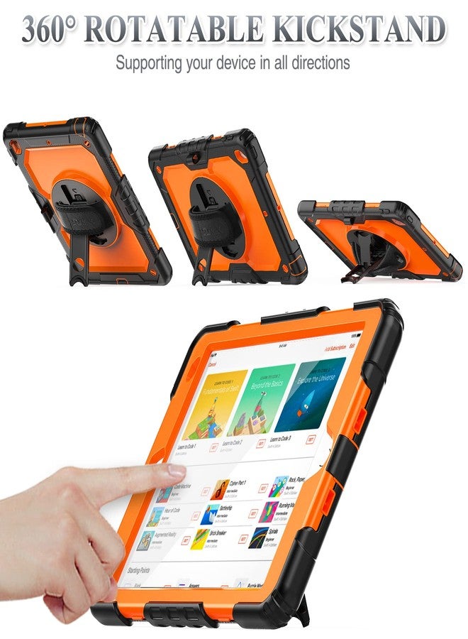 SEYMAC stock جراب SEYMAC الأصلي لجهاز iPad من الجيل السابع، جراب حماية كامل مقاوم للصدمات لجهاز iPad 10.2 بوصة مع حامل دوار 360 درجة وحزام لجهاز iPad الجديد من الجيل السابع 2019 (برتقالي لامع) - Image 3