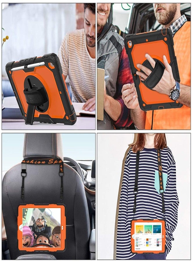 SEYMAC stock جراب SEYMAC الأصلي لجهاز iPad من الجيل السابع، جراب حماية كامل مقاوم للصدمات لجهاز iPad 10.2 بوصة مع حامل دوار 360 درجة وحزام لجهاز iPad الجديد من الجيل السابع 2019 (برتقالي لامع) - Image 4