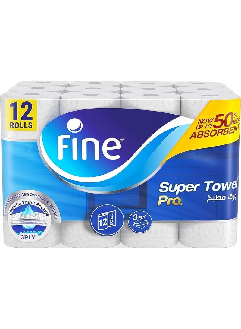 Fine Super Towel Pro, Highly Absorbent, Sterilized 3 Ply 60 Sheets (Pack Of 12) - Image 1