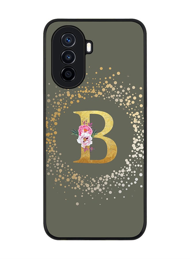 Stylizedd Rugged Black Edge case for Huawei nova Y71,Slim fit Flexible Cover - Custom Monogram Initial Letter Floral Pattern Alphabet - B (Olive Green) - Image 1