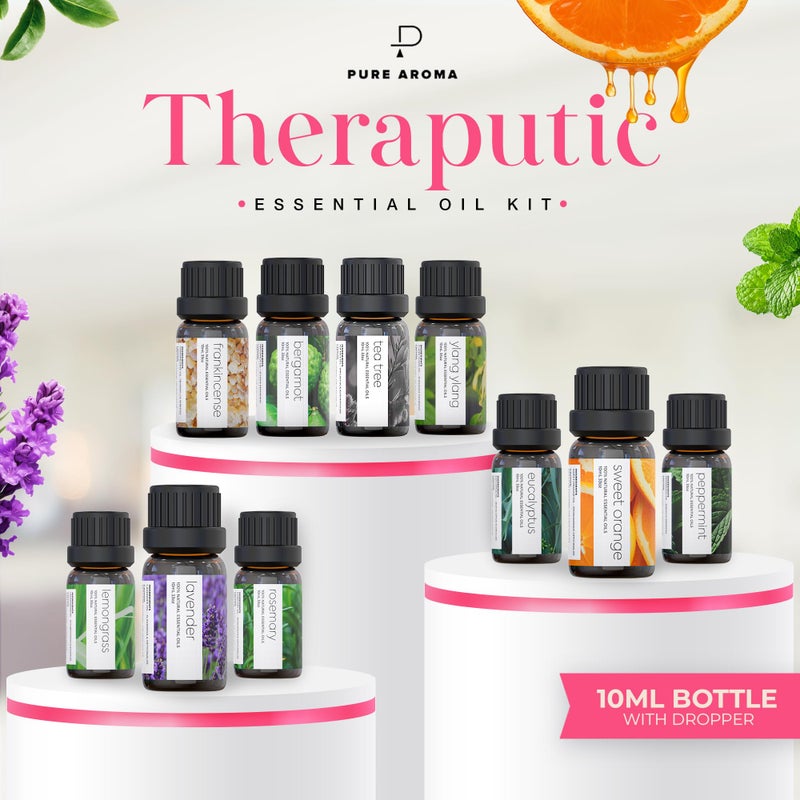 Pure Aroma Essential Oils by Ultimate Aroma Top 10 Aromatherapy Oils Gift Set - Lavender/Tea Tree/Eucalyptus/Peppermint/Lemongrass/Sweet Orange/Bergamot/Frankincense/Rosemary/Ylang Ylang (10ml).  - Image 4