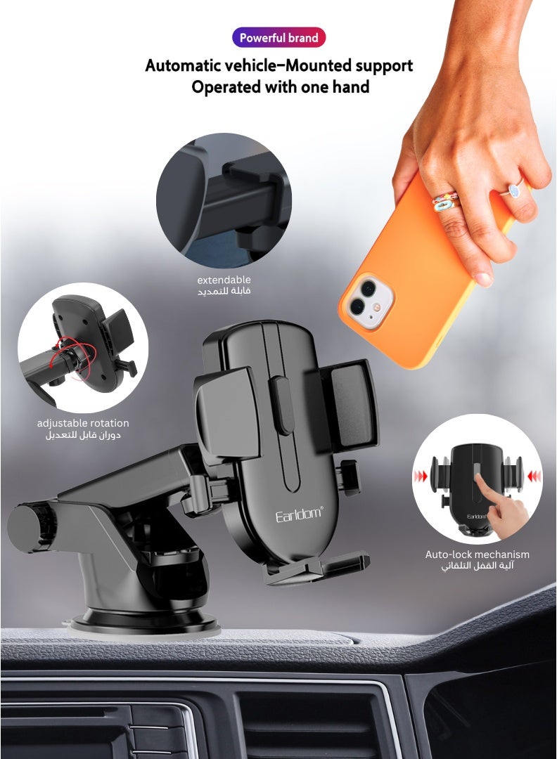Earldom Mobile Phone Bracket – 360° Rotation – Strong Suction – Adjustable Arm – Dashboard & Windshield Mount - Image 2