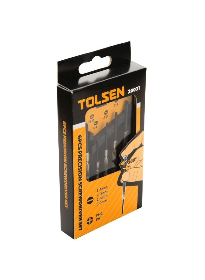 TOLSEN طقم مفكات دقيق 6 قطع تولسن 20031 – مفكات مسطحة وفيلبس صغيرة للإلكترونيات والساعات والنظارات وأعمال الإصلاح - Image 2