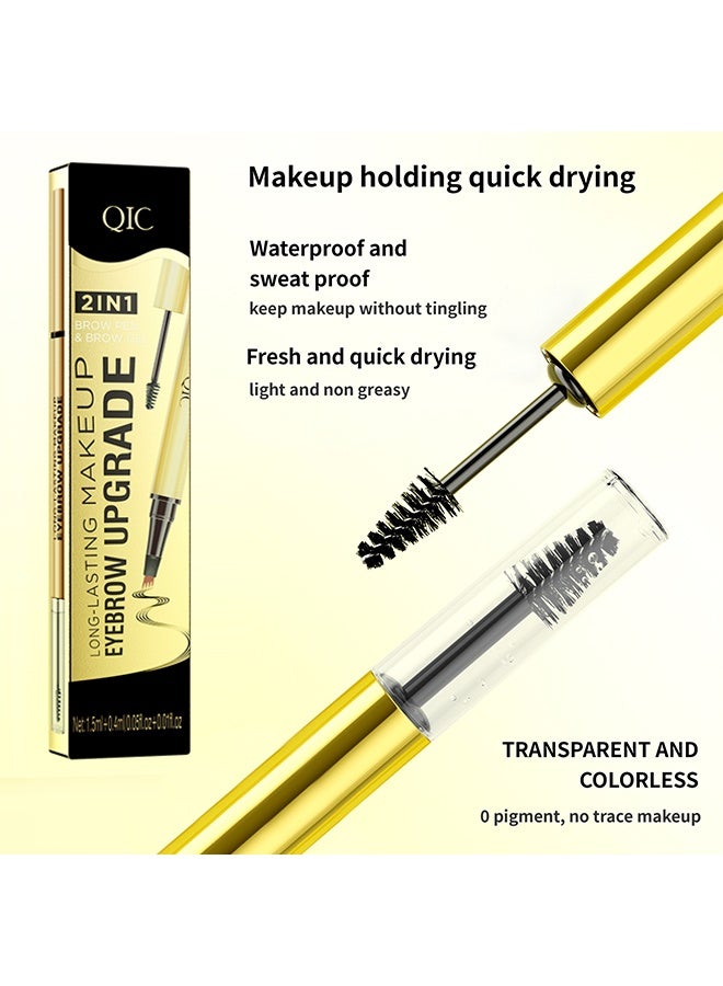 QIC 2 in 1 Brow Pen & Brow Gel- Defined Brows, Microblading Eyebrow Pencil and Clear Brow & Lash Mascara, Eye Brow Shaping and Defining kit for Natural Looking 02#BROWN - Image 3