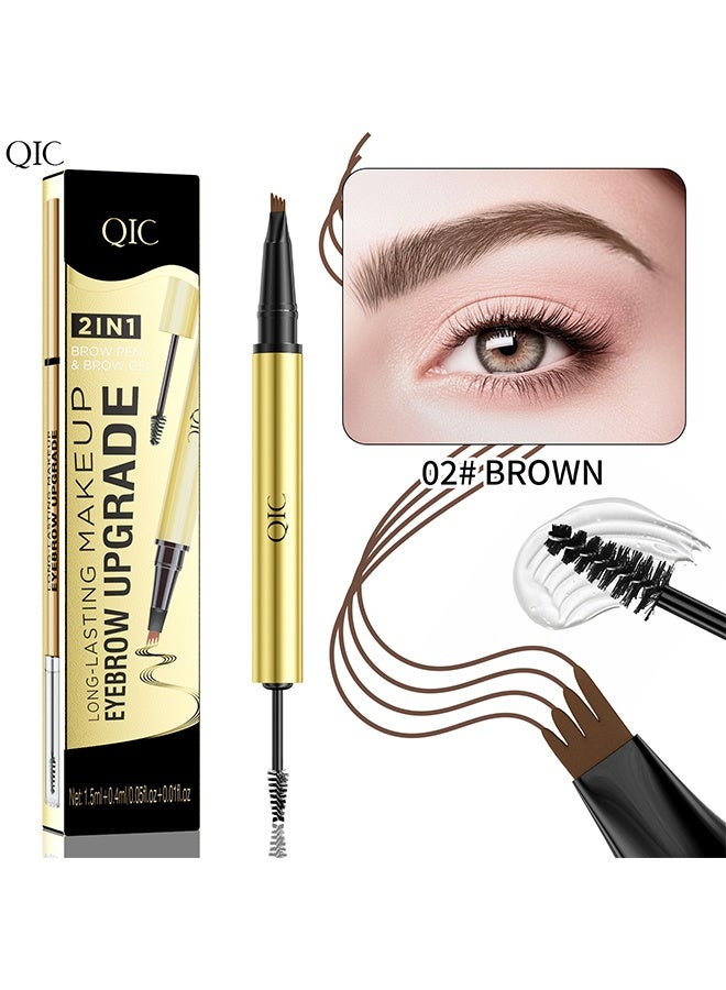 QIC 2 in 1 Brow Pen & Brow Gel- Defined Brows, Microblading Eyebrow Pencil and Clear Brow & Lash Mascara, Eye Brow Shaping and Defining kit for Natural Looking 02#BROWN - Image 1