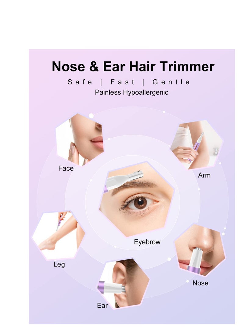 Nose Hair Trimmer for Women& Eyebrow Trimmer USB Rechargeable，Facial Hair Remover for Women，3 in 1 Eyebrow Razor and Painless Hair Remover，IPX6 Waterproof Dual Edge Blades for Easy Cleansing - Image 4