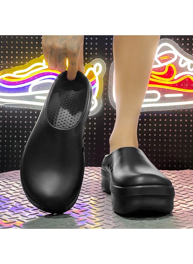 أحذية جراحية، أحذية طهاة، أحذية للجنسين، مغلقة بالكامل وجيدة التهوية، أحذية واقية، مناسبة للأطباء والممرضات والطهاة وموظفي المختبرات، صنادل مانعة للانزلاق (أسود). - Image 3