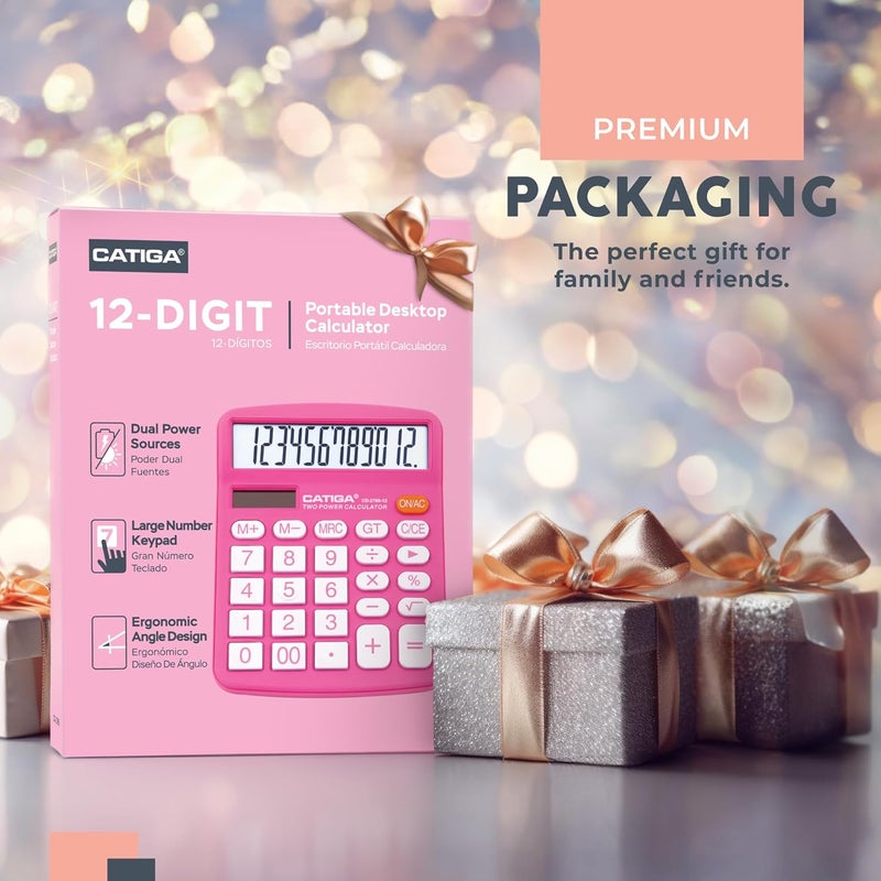 CATIGA 12 Digit Desktop Calculator with Large LCD Display and Sensitive Button, Dual Solar Power and Battery, Standard Function for Office, Home, School, CD-2786 - Image 2