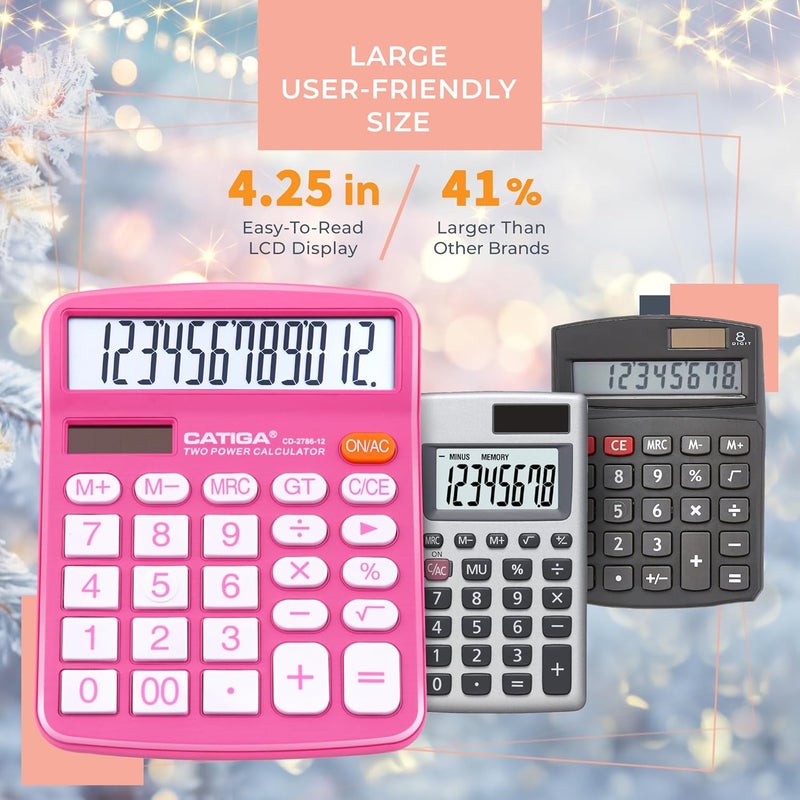 CATIGA 12 Digit Desktop Calculator with Large LCD Display and Sensitive Button, Dual Solar Power and Battery, Standard Function for Office, Home, School, CD-2786 - Image 3