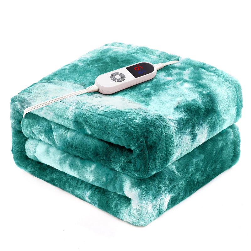 PTQ Electric Heated Throw Blanket 50"x60",Luxury Green Faux Rabbit Fur Electric Throw Blanket,Fast Heating Soft Fluffy Thick Electric Blanket with 6 Heating Levels & 12H Auto Off - Image 1