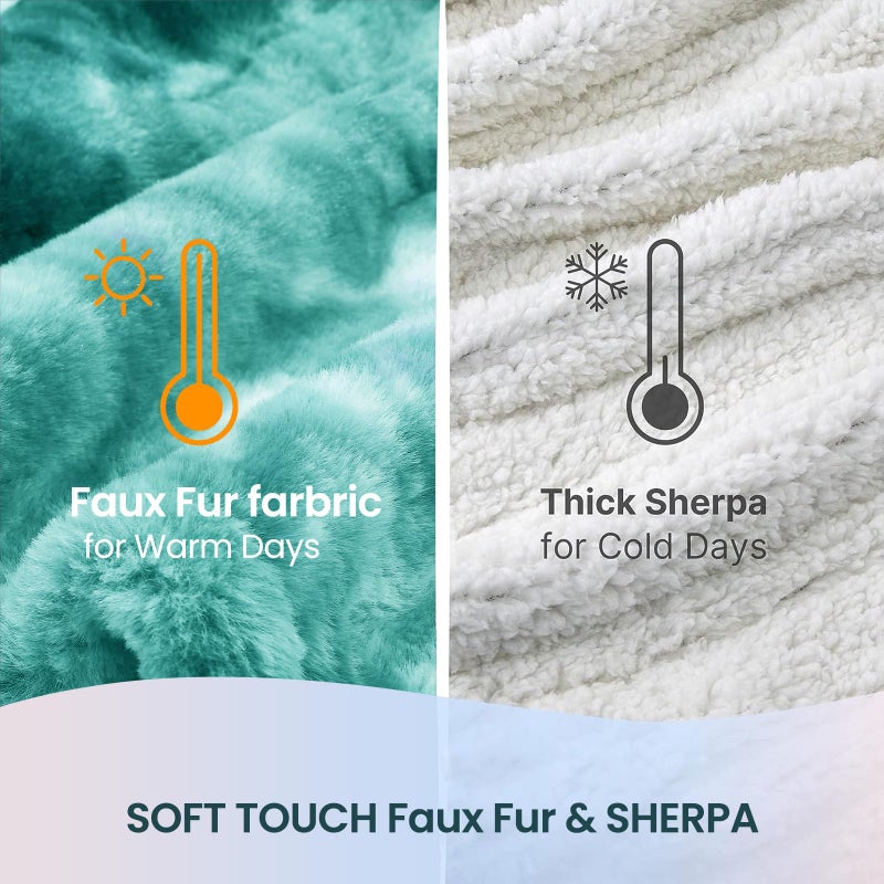 PTQ Electric Heated Throw Blanket 50"x60",Luxury Green Faux Rabbit Fur Electric Throw Blanket,Fast Heating Soft Fluffy Thick Electric Blanket with 6 Heating Levels & 12H Auto Off - Image 5