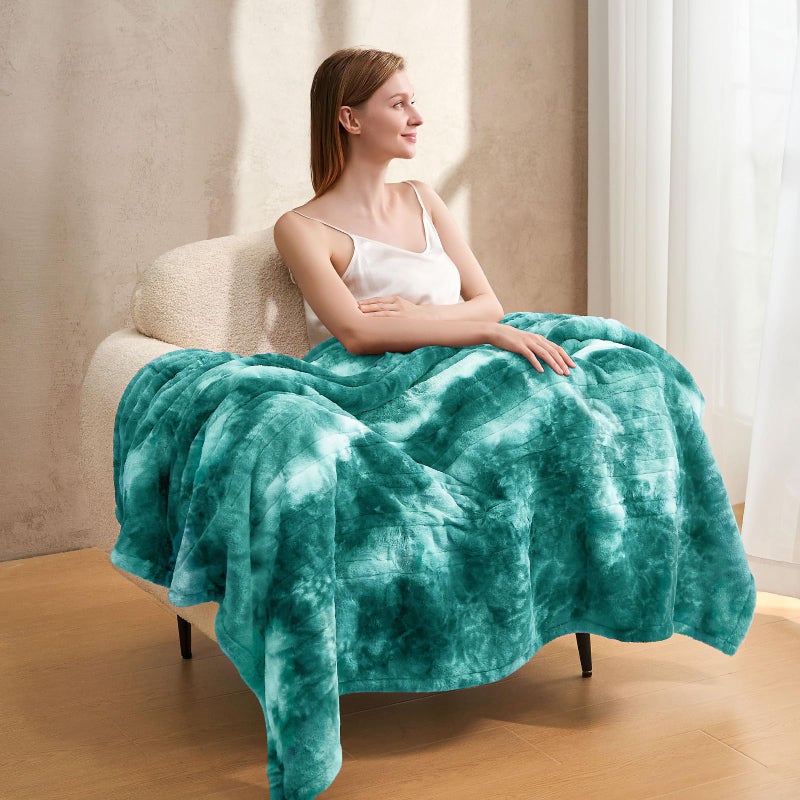 PTQ Electric Heated Throw Blanket 50"x60",Luxury Green Faux Rabbit Fur Electric Throw Blanket,Fast Heating Soft Fluffy Thick Electric Blanket with 6 Heating Levels & 12H Auto Off - Image 4