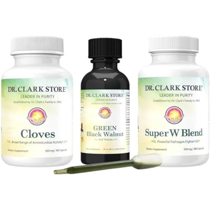 Dr Clark Store Intestine Support & Cleanse Kit - with Original Green Tincture from Black Walnut Hulls, Wormwood, and Cloves-Helps Maintain Optimum Intestinal Function - Image 1