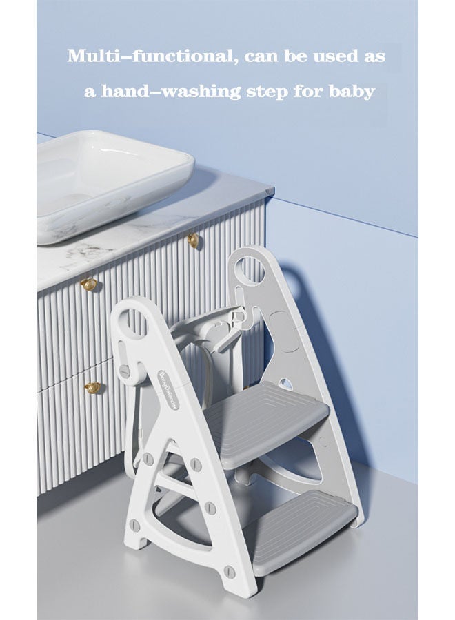 Training Toilet Teat,Toddler Toilet Seat with Adjustable Step Stool Ladder,2 in 1 Foldable Kids Toilet Training Seat,Splash Guard Anti-Slip Handles for Boy Girl - Image 4