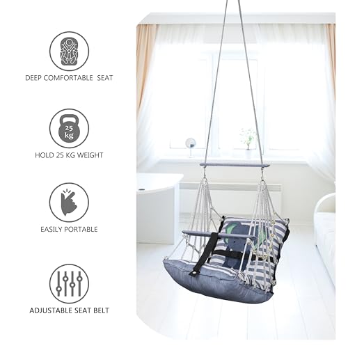 Sprointal® Swing for Kids Cotton Baby Children Folding And Washable 1 to 5 Years New Born Baby Gift Soft Jhula With Safety Belt Easy To Carry Safety Lock Cradle Chair | Home Garden Hall (Grey Eliphant) - Image 4