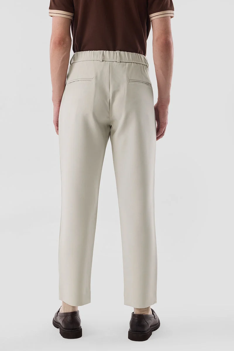SNITCH Beige Beige Solid Slim Fit Formal Trousers for Men | Best Price UAE