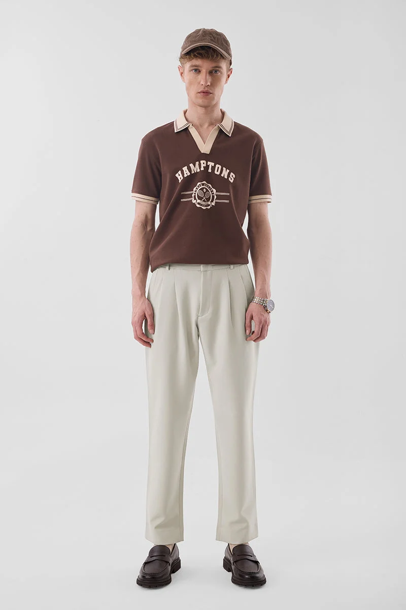 SNITCH Beige Beige Solid Slim Fit Formal Trousers for Men | Best Price UAE