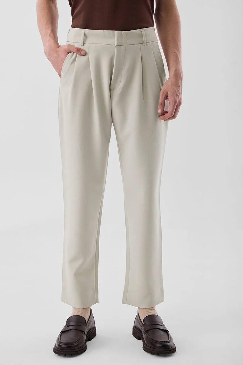 SNITCH Beige Beige Solid Slim Fit Formal Trousers for Men | Best Price UAE