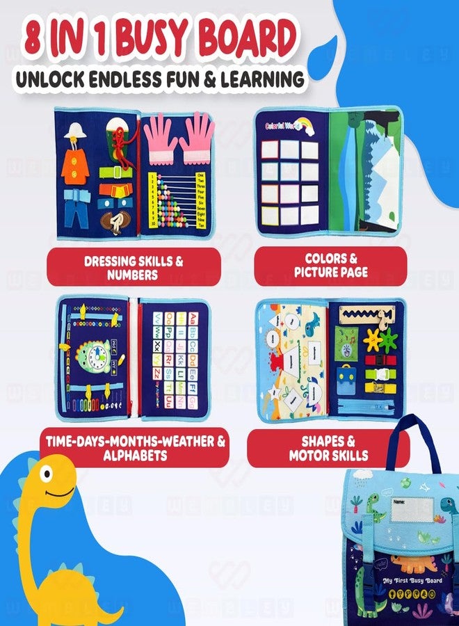 Wembley Busy Board Activity Binder Interactive Sensory Educational Toy for Toddlers Supports Fine Motor Skills & Creativity with Activities for Kids Soft Felt Busy Binder Birthday Gift - Dino Backpack - Image 3