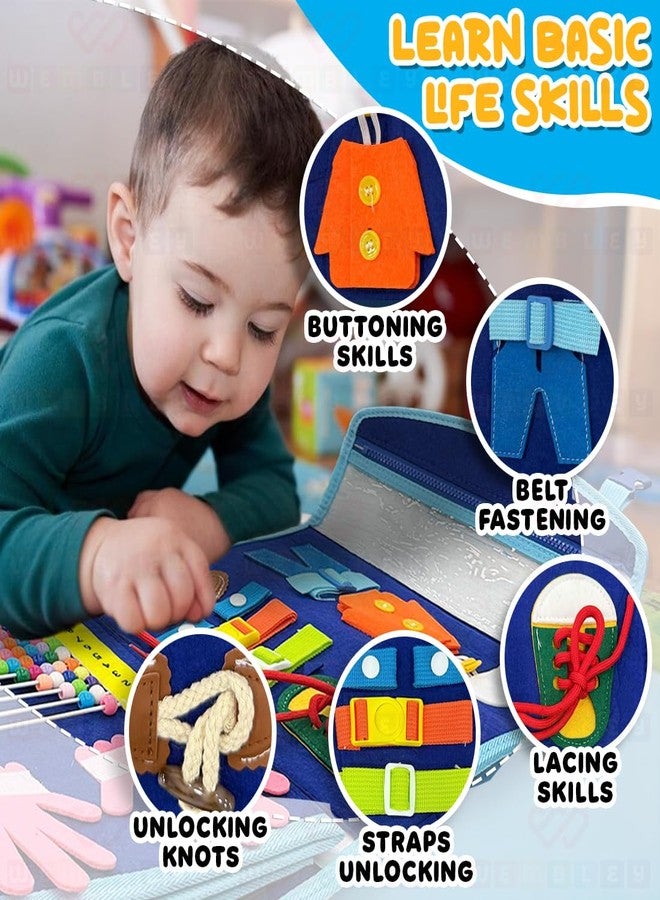 Wembley Busy Board Activity Binder Interactive Sensory Educational Toy for Toddlers Supports Fine Motor Skills & Creativity with Activities for Kids Soft Felt Busy Binder Birthday Gift - Dino Backpack - Image 4