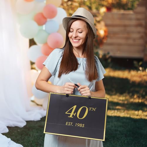 momoake 40th Birthday Gift Bag with Card and Tissue Paper for Men Women, 1985 40 Year Old 13" Elegant Black Gold Anniversary Keepsake Party Present Shopping Paper Bags for Gifts Wrapping (1985 40th) - Image 4