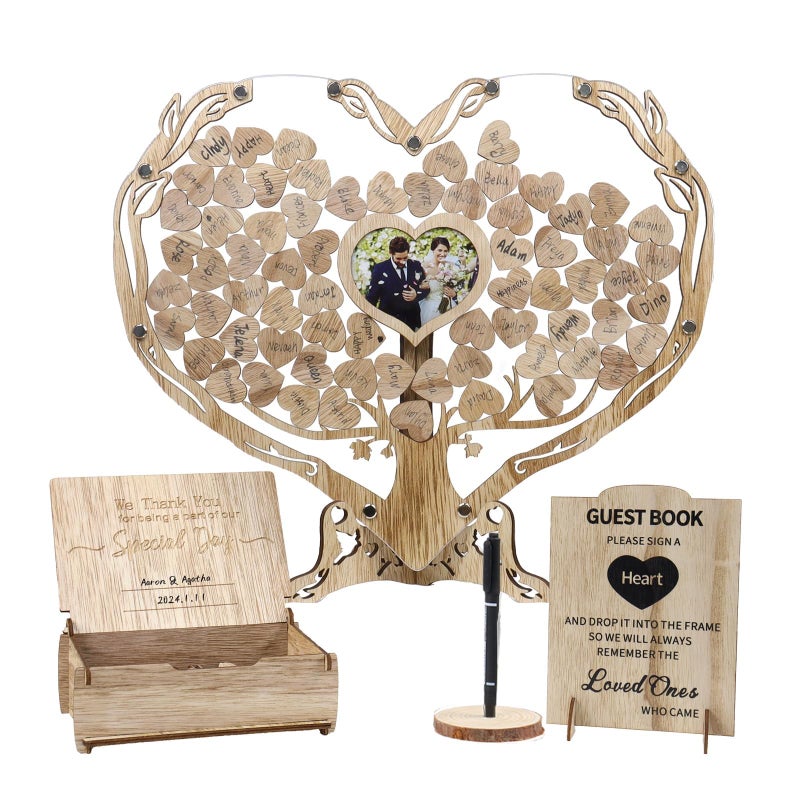 Heart Wedding Guest Book Alternative Rustic Wooden Wedding Souvenirs with Heart Picture Frame Heart Guest Book Drop Box Personalized Decor Party Birthday