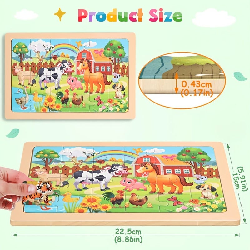 A Box Of 4 Packs Of 24pcs Wooden Animal Suit Educational Puzzle Toys For Boys And Girls Family Parent Child Activities Games Portable Scratch Resistant Travel Learning Activities Gift - Image 2