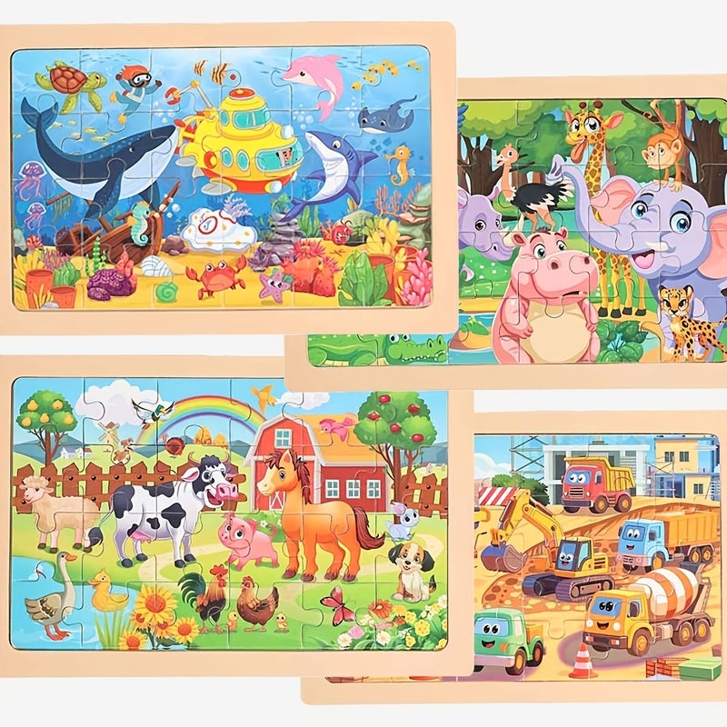 A Box Of 4 Packs Of 24pcs Wooden Animal Suit Educational Puzzle Toys For Boys And Girls Family Parent Child Activities Games Portable Scratch Resistant Travel Learning Activities Gift - Image 5
