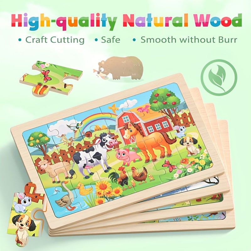 A Box Of 4 Packs Of 24pcs Wooden Animal Suit Educational Puzzle Toys For Boys And Girls Family Parent Child Activities Games Portable Scratch Resistant Travel Learning Activities Gift - Image 3