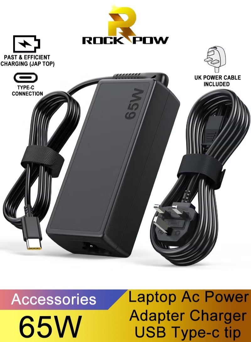 Rock Pow 65W USB Type-C Power Adapter for Lenovo, Dell, Samsung, HP Chromebooks & USB-C Laptops, AC Charger with Overcurrent and Overvoltage Protection - Image 1