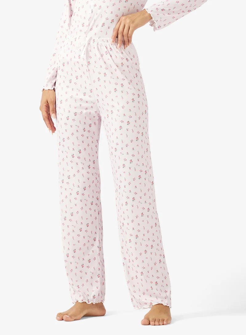 Ginger  Pointelle Floral Button Up Top & Pyjama Set for Women | Best Price UAE