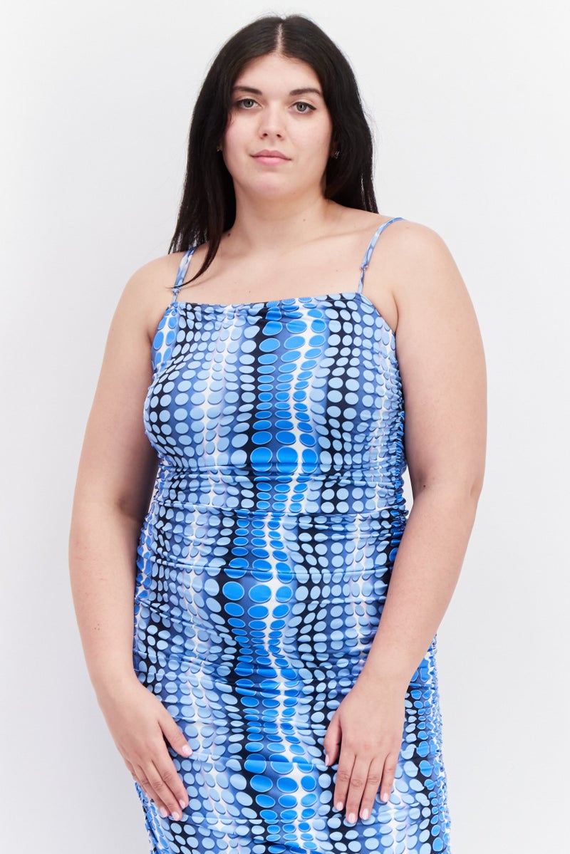 PUBLIC DESIRE Women Curve Fit Allover Print Midi Dress, Blue - Image 3