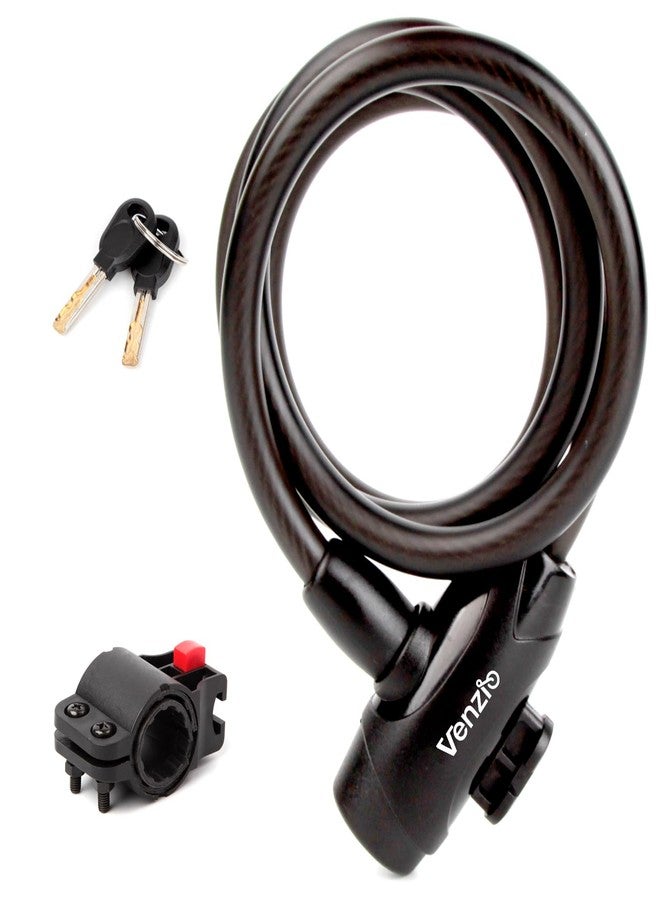 Venzio 4FT Heavy Duty Anti-Theft Bicycle Cable Lock, Bike Lock Cable with 2 Keys and Mounting Bracket, 1/2 inch(12mm) Coiled Steel Cable with Dustproof Insert for Bikes, Scooters, Gates, Fences - Image 1