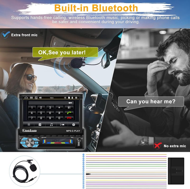 UNITOPSCI 7 Inch Motorized Flip Out Touch Screen Car Stereo with Apple CarPlay and Android Auto - Image 3