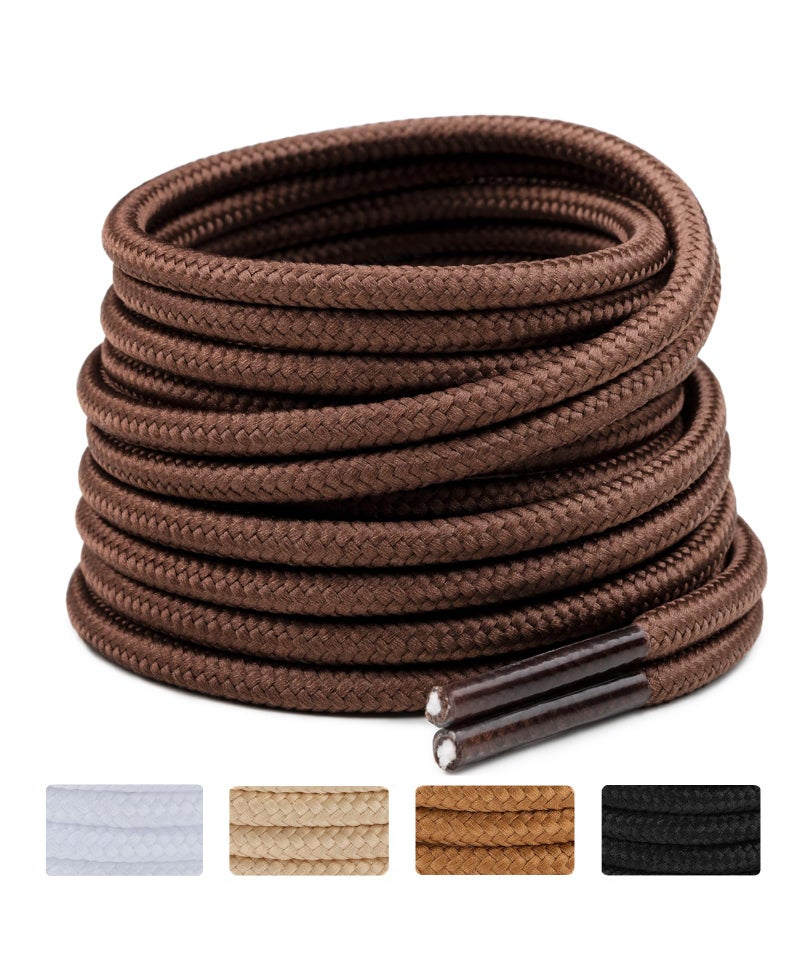 Handshop 2 Pairs Round Boots Shoelaces 3.5 MM Athletic Replacement Shoe Laces 30-63â€ Shoestrings For Running Sporting Walking Brown 102 - Image 1