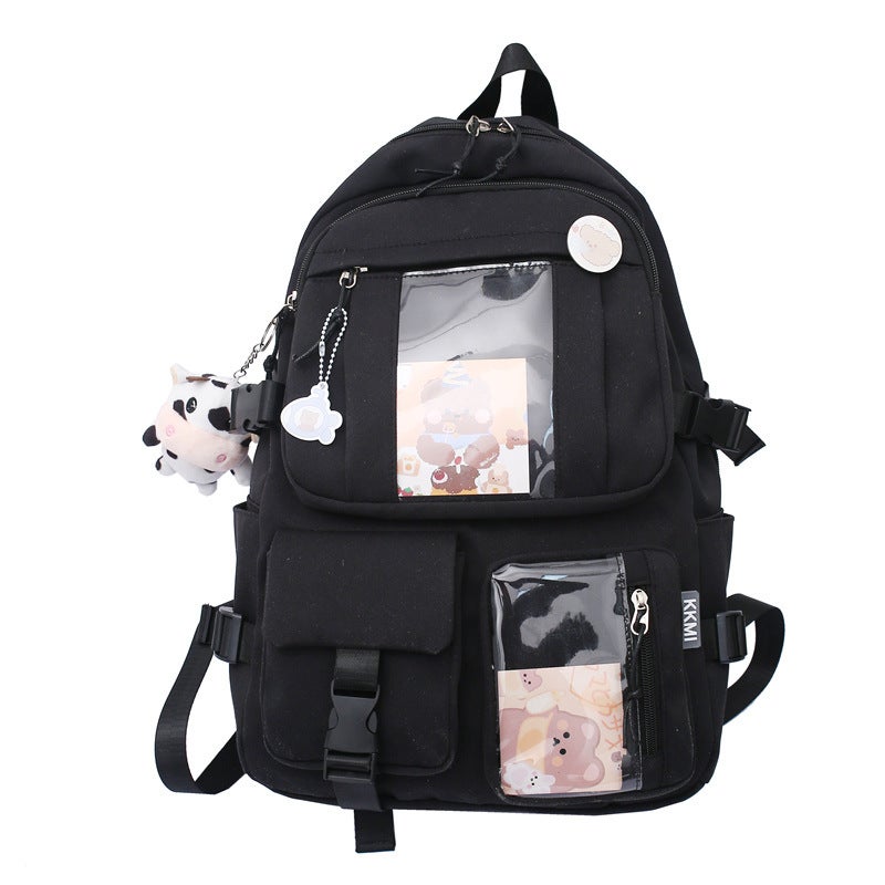 Japanese Harajuku schoolbag female Korean version high school student junior high school student backpack cute girl heart primary school student backpack Green Jia Yihao 6852 + badge - Image 5