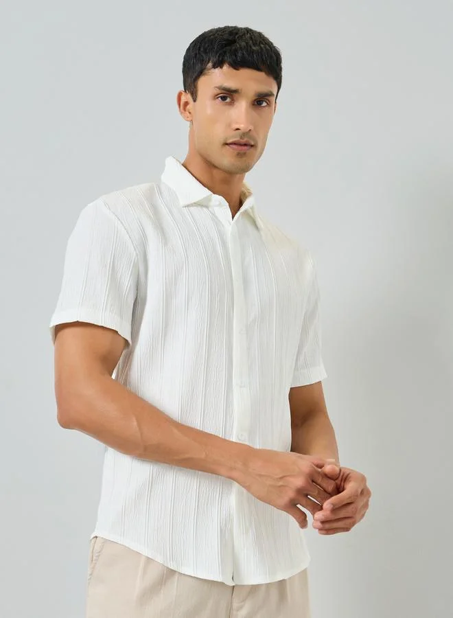 Take Two Men White Texture Short Sleeve Shirt